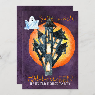 Trendy Halloween waterverf spookhuis feest Kaart