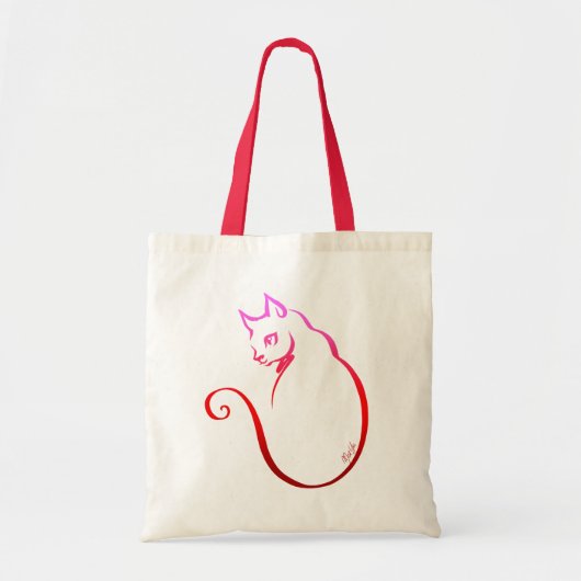 Trendy Hand Drawn 5 Lines Cat Canvas tas | Rood (Voorkant)