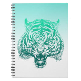 Trendy Hand Drawn Blauwgroen Green Tiger School No Notitieboek