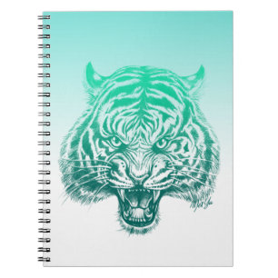 Trendy Hand Drawn Blauwgroen Green Tiger School no Notitieboek