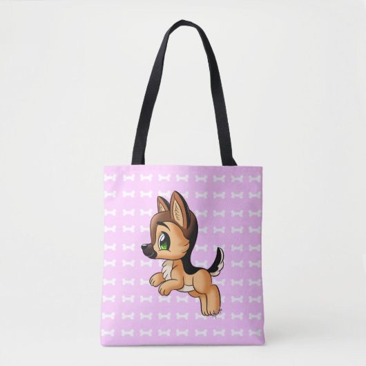 Trendy Hand Drawn Dog Pink Canvas tas | Beide part (Voorkant)