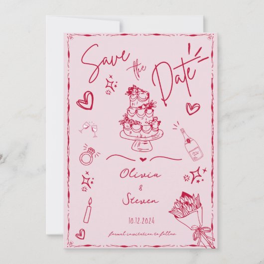 Trendy Hand Drawn Scribble Fun Sla de datum op Kaart (Voorkant)