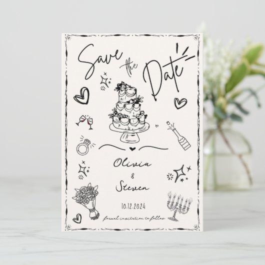 Trendy Hand Drawn Scribble Fun Sla de datum op Kaart (Staand voorkant)