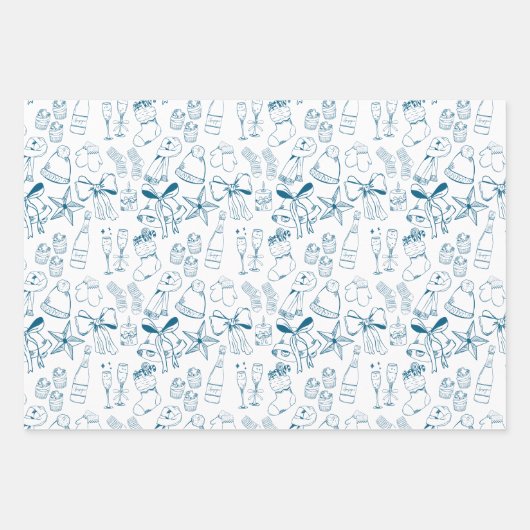 Trendy Hand getekend Monochrome Blauw & Wit Vakant Inpakpapier Vel (Voorkant)