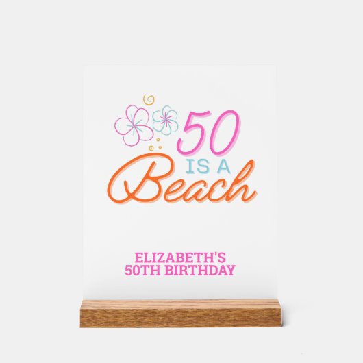 Trendy Hand Getrokken 50e Strand Verjaardag Acryl Bord (Voorkant)