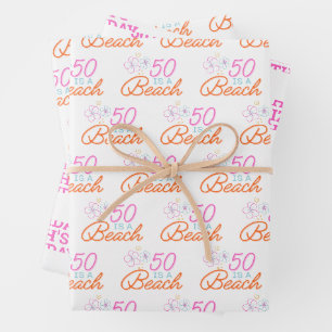 Trendy Hand Getrokken 50e Strand Verjaardag Inpakpapier Vel