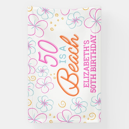 Trendy Hand Getrokken 50e Strand Verjaardag Spandoek (Verticaal)