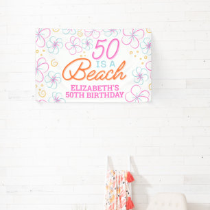 Trendy Hand Getrokken 50e Strand Verjaardag Spandoek