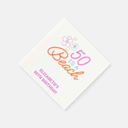 Trendy Hand Getrokken Doodle 50e Strand Verjaardag Servet (Hoek)