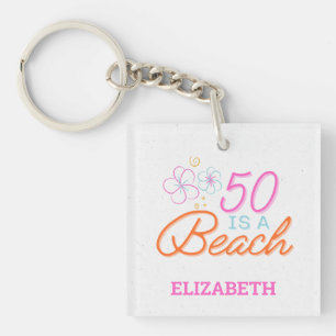 Trendy Hand Getrokken Doodle 50e Strand Verjaardag Sleutelhanger