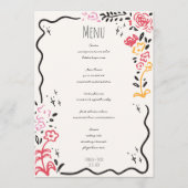 Trendy Hand getrokken Wildbloem Wavy Squiggle Brui Menu (Voorkant)