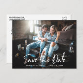 Trendy handgeschreven script Bewaar de datumfoto Briefkaart (Voorkant / Achterkant)