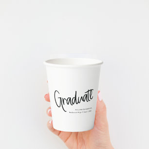 Trendy handgeschreven script zwart-wit Afstuderen Papieren Bekers