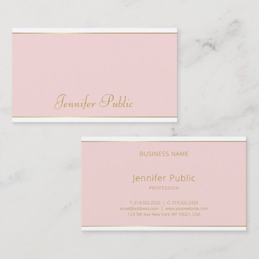 Trendy Handschrift Blush Pink Gold Sjabloon Modern Visitekaartje (Voorkant / Achterkant)