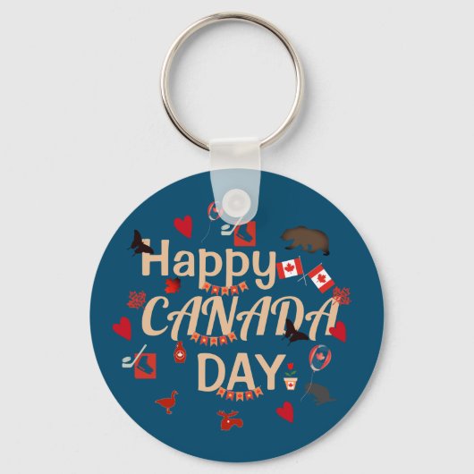 Trendy Happy Canada Day Sleutelhanger (Voorkant)