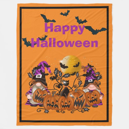 Trendy Happy Halloween Oranje Gnome Fleece Deken (Voorkant)