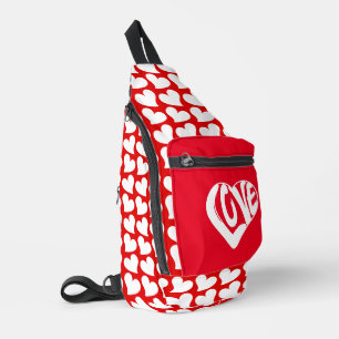 Trendy harten en liefde typografie rood wit stijl sling bag