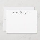 Trendy Heart Script Initiaal Monogram Basisnaam Notitiekaartje (Voorkant)