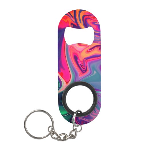 Trendy helderblauw roze groen abstract patroon mini flessenopener (Voorkant)