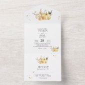 Trendy Herfst Aquarel Pompoen & Bloemen All In One Uitnodiging (Binnen)