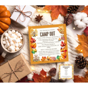 Trendy Herfst Camp Out Verjaardagsfeestuitnodiging Kaart