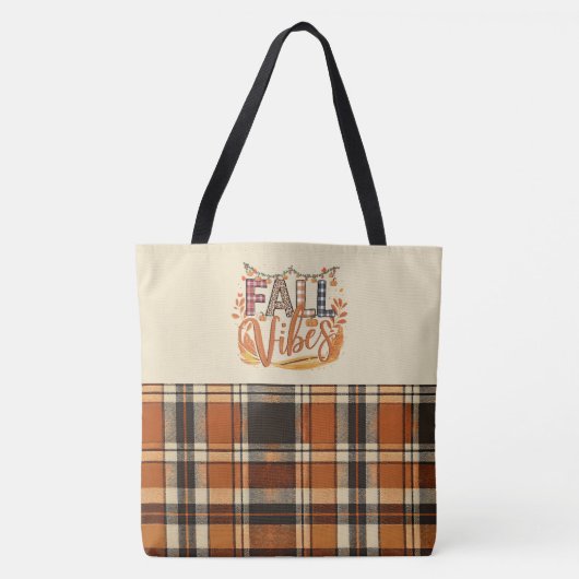 Trendy Herfst Vibes Verbrand Sinaasappel Plaid Pri Draagtas (Voorkant)