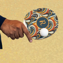 Trendy Hip Retro Orange Deep Teal Swirls Monogram 