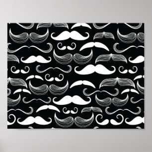 Trendy Hipster Black en White Mustache Pattern Poster