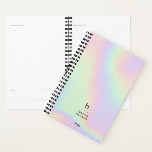 Trendy Holografisch Modern Monogram Weekly Planner (Display)