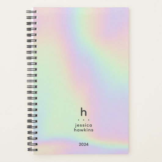 Trendy Holografisch Modern Monogram Weekly Planner (Voorkant)