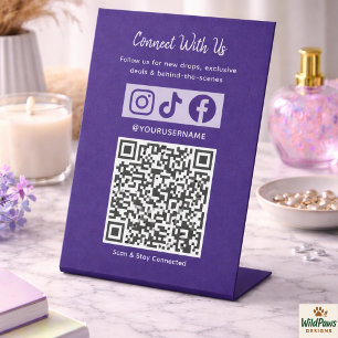 Trendy Holografische QR-code Neem contact met on Reclamebord Met Voetstuk