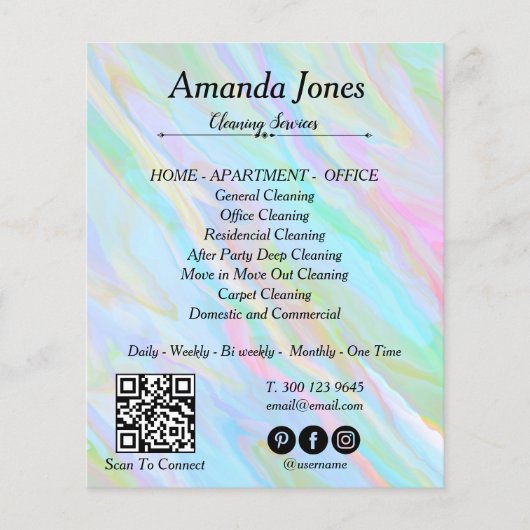 Trendy hologram reinigingslijst van diensten flyer (Voorkant)