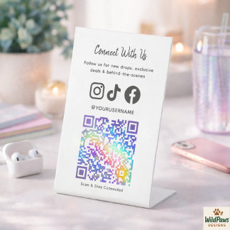 Trendy Holographic QR Code | Connect With Us  Reclamebord Met Voetstuk