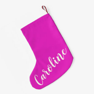 Trendy Hot Pink Calligrafie Persoonlijke naam Kleine Kerstsok