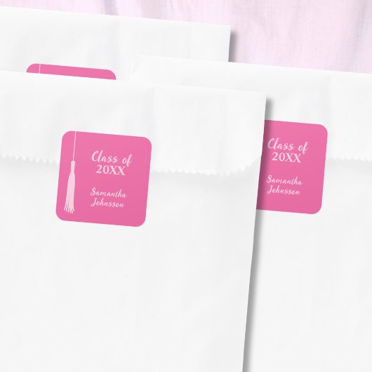 Trendy Hot Pink Chic Afstudeerder Tassel Afstudere Vierkante Sticker