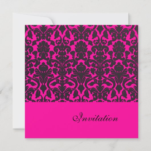 Trendy Hot Pink Damask Wedding Invitations Kaart (Voorkant)