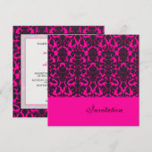 Trendy Hot Pink Damask Wedding Invitations Kaart (Voorkant / Achterkant)