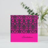 Trendy Hot Pink Damask Wedding Invitations Kaart (Staand voorkant)