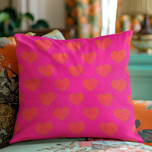 Trendy Hot Pink en Oranje Glitter Heart Kussen