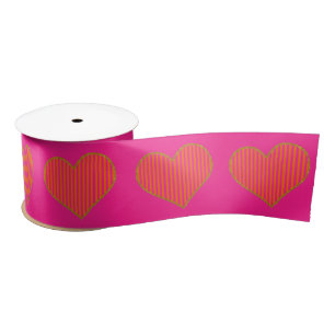 Trendy Hot Pink en Oranje Glitter Heart Lint