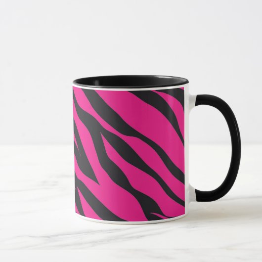 Trendy Hot Pink Fuchsia Black Zebra Stripes Print Mok (Rechts)