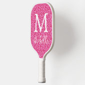 Trendy Hot Pink Glitter Monogram Initiaal Naam Pickleball Paddle (Links)