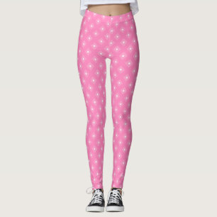 Trendy Hot Pink Modern White Circles Stippen Elega Leggings