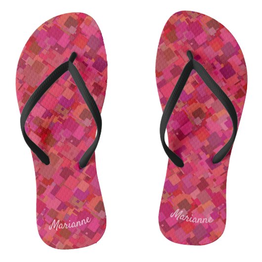 Trendy Hot Pink Retro Patroon Teenslippers (Voetbed)