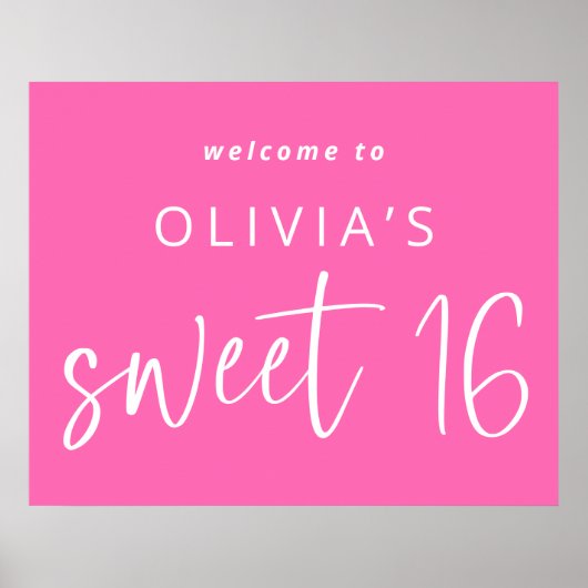 Trendy Hot Pink Welkom bij Sweet 16 Verjaardag Poster (Voorkant)