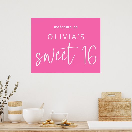 Trendy Hot Pink Welkom bij Sweet 16 Verjaardag Poster (Keuken)