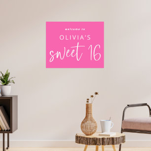 Trendy Hot Pink Welkom op Sweet 16 Verjaardag Poster