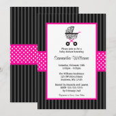 Trendy Hot Pink Zebra Carriage Baby shower Kaart (Voorkant / Achterkant)