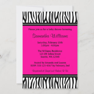 Trendy Hot Pink Zebra Girl Baby Shower Uitnodiging