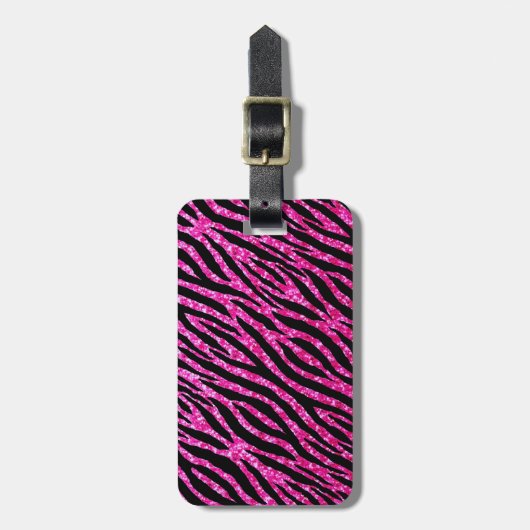 Trendy Hot Pink Zebra Print Glitz Glitter Sparkles Bagagelabel (Voorkant verticaal)